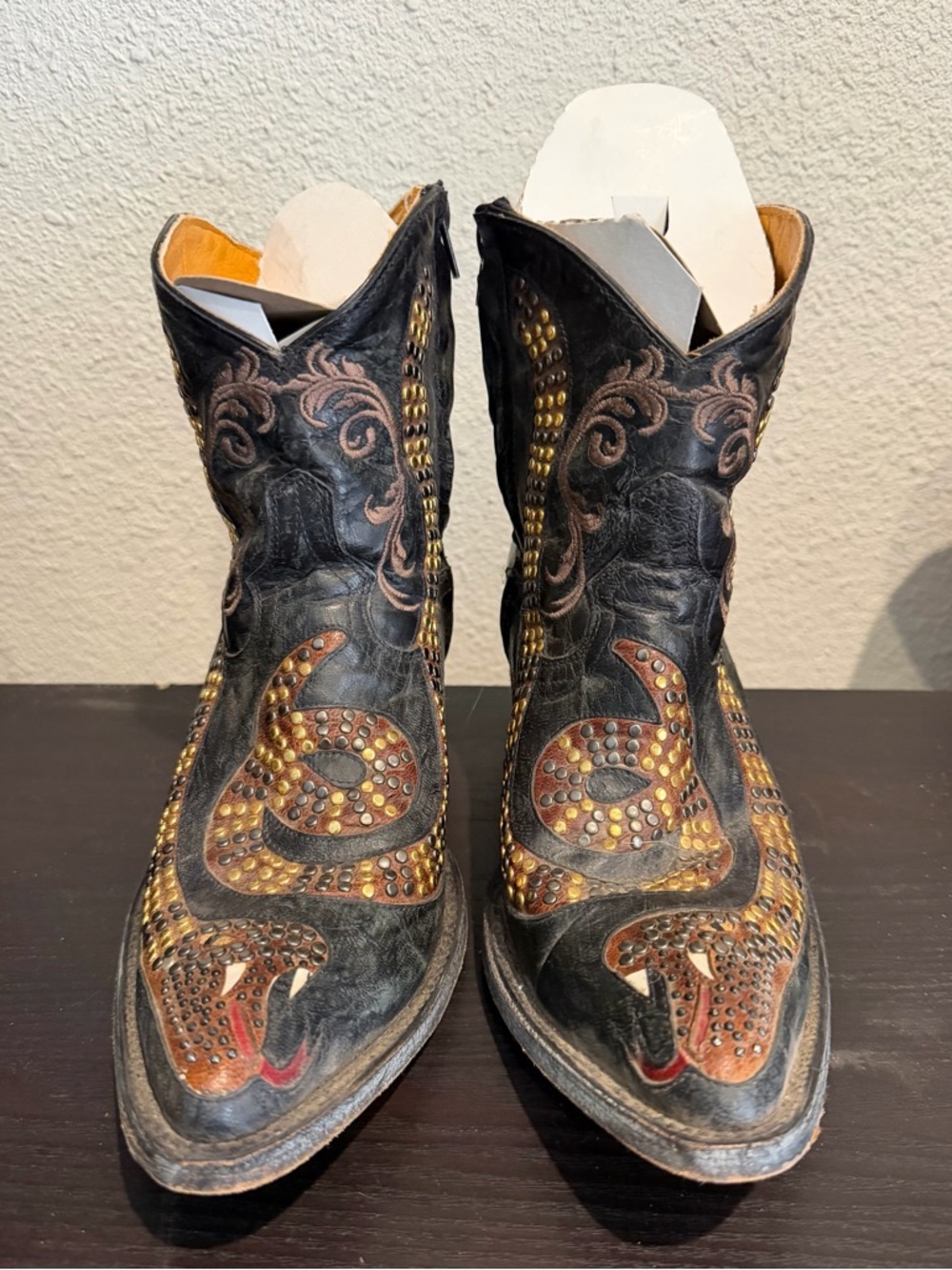 Old Gringo Black Leather Boots with Studded Snake Design
